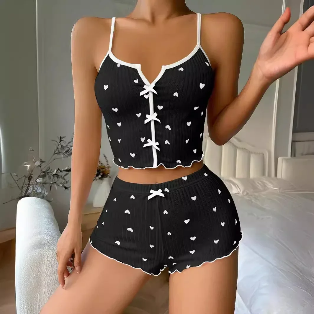 Pyjamas College Ensemble de pyjamas College coeur pour femmes, vêtements de nuit sexy ...